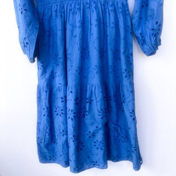 NWT H&M Blue Embroidered Eyelet Lace Long Puff Sleeve Open Back Midi Dress - Picture 7 of 14